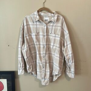 Aerie Plaid Button-Up Shirt in Cream and Tan